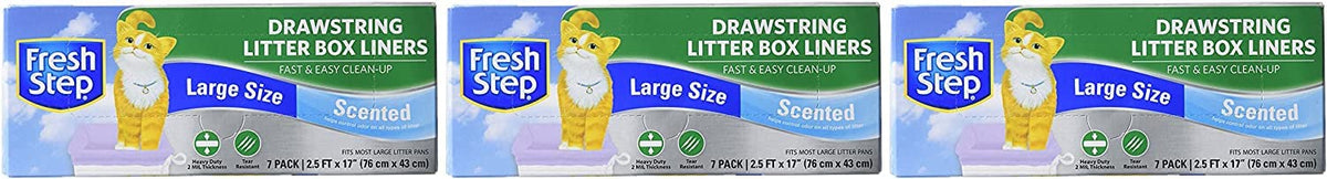 Fresh Step Drawstring Large Litter Box Liners | Heavy Duty Liners For Cat Litter Box | Scented & Unscented Available | Quick & Easy Cleanup, Scented, Large - 3 Pack