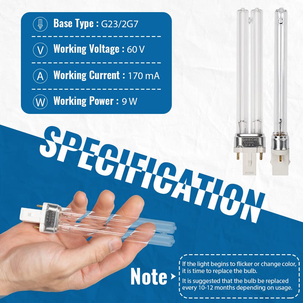 Oxyful 9W UV Ultraviolet G23-2 pin Base Replacement Light Clarifier Lamp Filter for Aquarium Koi Pond Fish Tank Compatible to CU