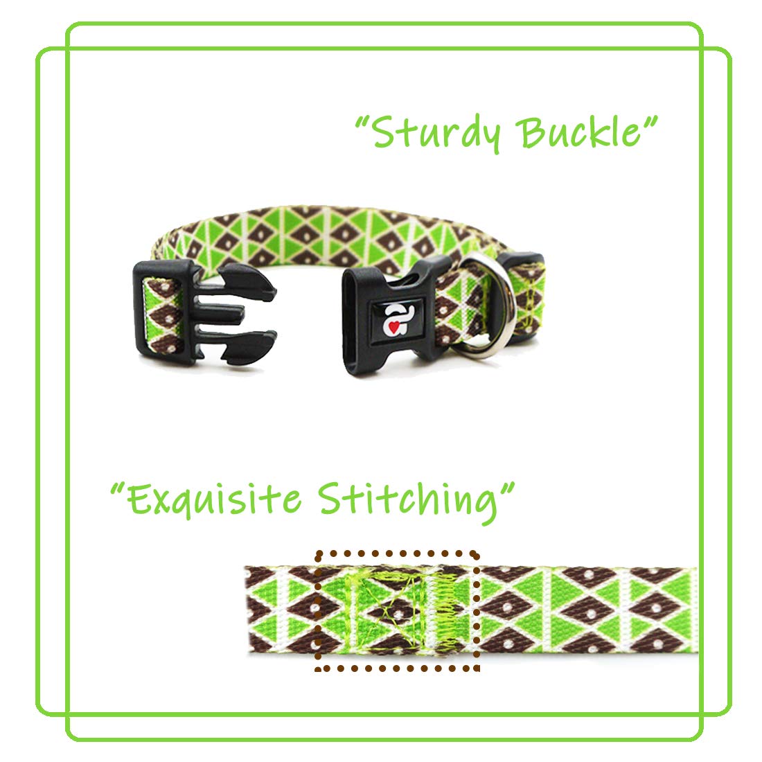 Azuza Dog Collar And Leash Set, Adjustable Nylon Collar With Matching Leash, Green Diamond For Medium Dogs