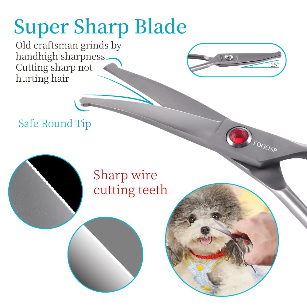 Fogosp 4.5' Curved Dog Scissors For Grooming Face And Paws With Safety Round Tip For Small Dogs Face Paw Ears Trimmer Professio