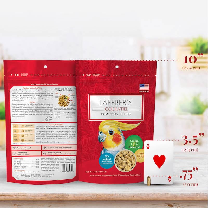 LAFEBER'S Premium Daily Diet Pellets Pet Bird Food, Made with Non-GMO and Human-Grade Ingredients, for Cockatiels, 1.25 lb