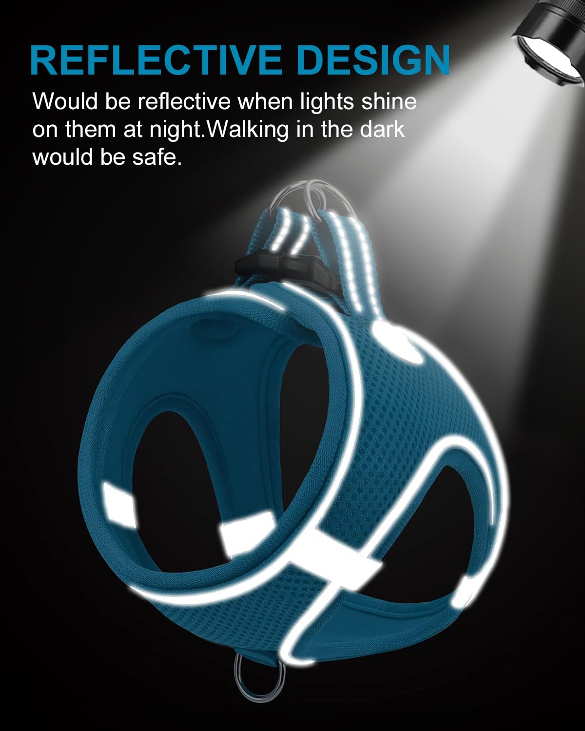 Joytale Small Dog Harness, Breathable Mesh Step-In Vest, Reflective Soft Padded Harnesses For Small And Medium Dogs, Sky Blue, L