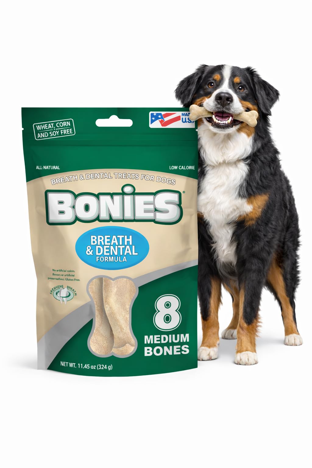 Bonies Breath and Dental Formula Treats for Dogs, All-Natural Ingredients, Fresh Breath, Cleans Teeth, Low Calories, Chicken Fla