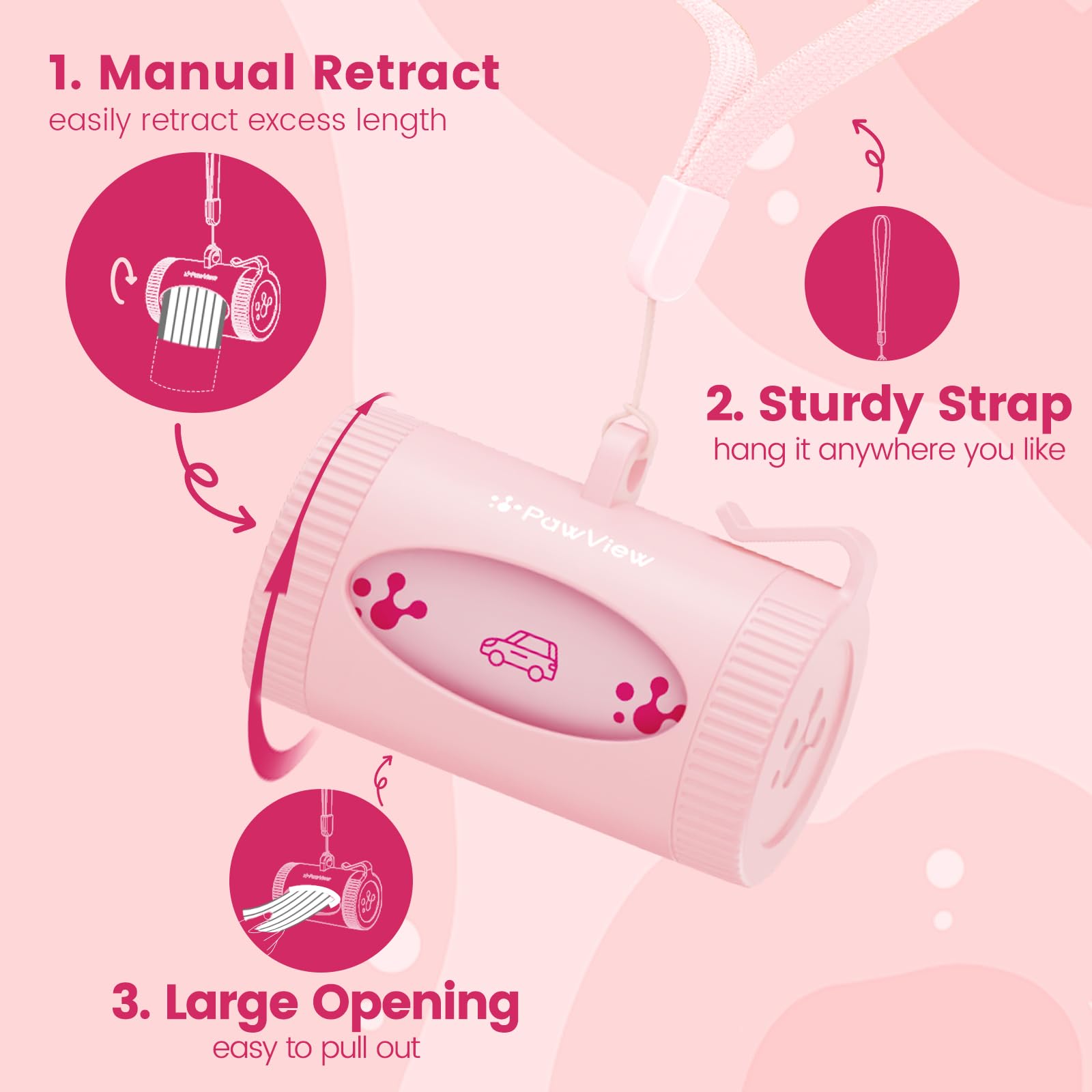 Pawview Dog Poop Bag Holder With Hands-Free Holder, Manual Retract & Walk Tracking - Includes 1 Dispenser & 15 Lavender-Scented