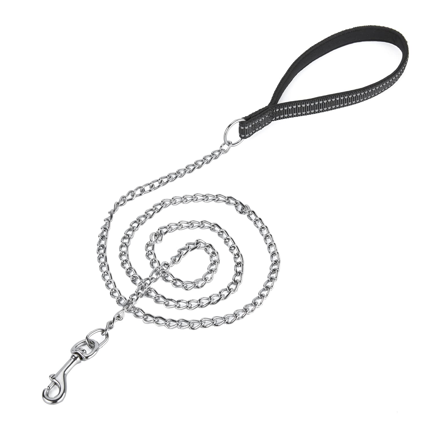 Petiry Chew Proof Metal Chain Leash,Nylon Handle With Soft Neoprene Padding And Reflective Stripe For Small Dogs.(S, Black Handl