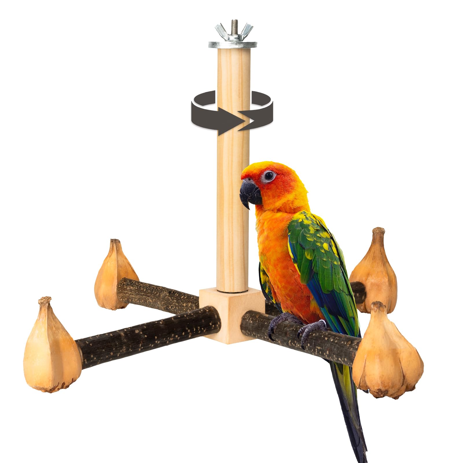 Agape Rotating Parrot Perch Toy With Chew Toy, Natural Wooden Perch Stand For Small & Medium Birds, Bird Cage Accessory With Exe