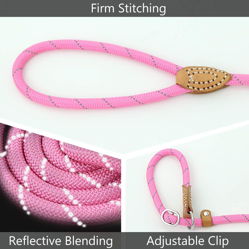 Grand Line Slip Lead Dog Leash, 5Ft Reflective Slip Rope, Puppy Training Walking Controlling Lead, Slip Collar Pet Leash For Small, Medium, Large Dogs (Pink, Large-3/5In X 5Ft)