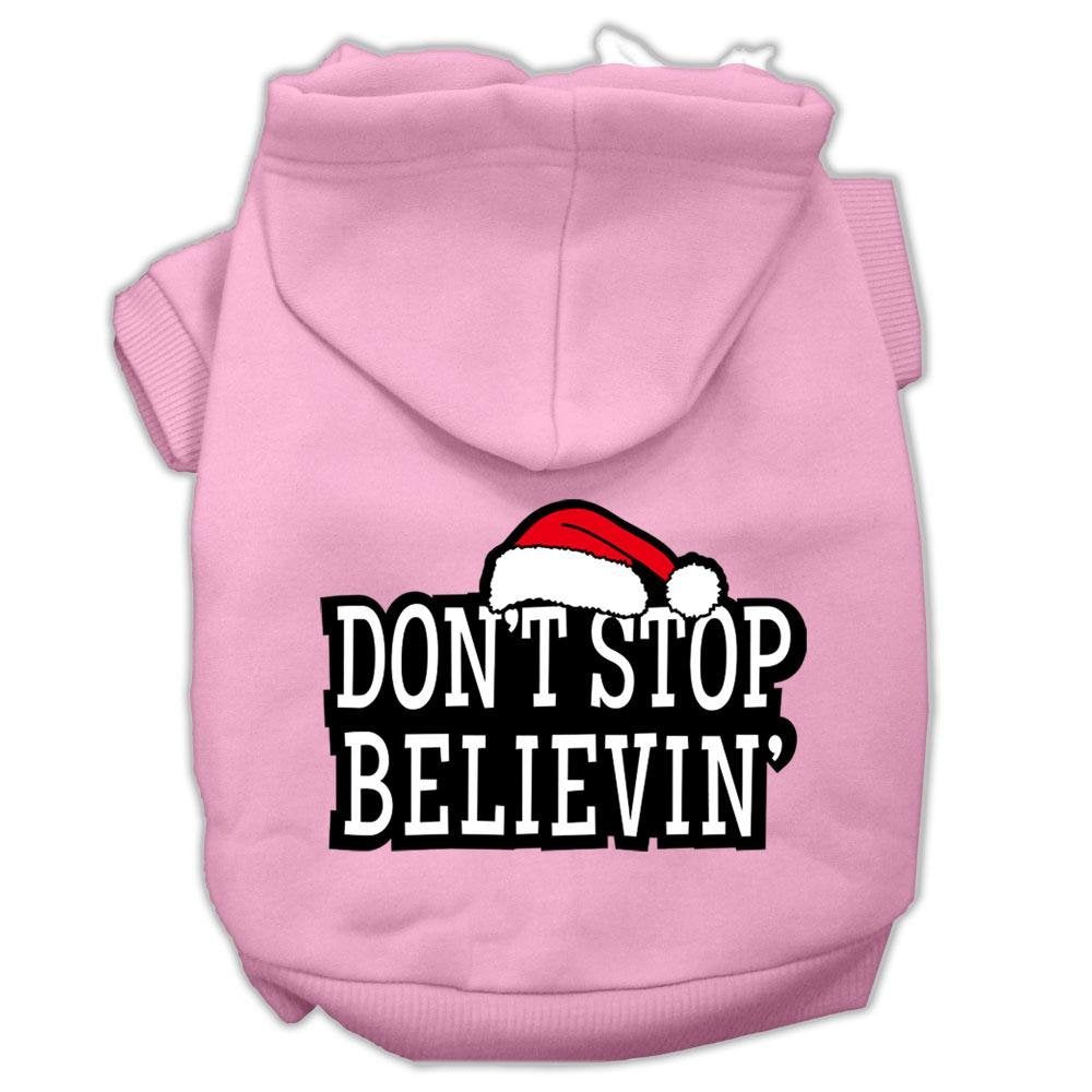 Christmas Pet Dog & Cat Hoodie Screen Printed, Don't Stop Believin Light Pink XL (14-20 lbs.)