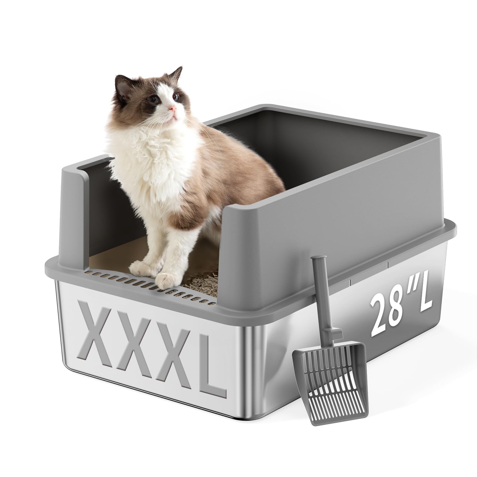 Extra Large XXXL 28  x 20  Cat Litter Box Pan for Big Cats Maine Ragdoll Metal Large Enclosed Stainless Steel Litterbox with Lid