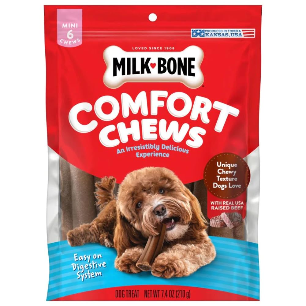 Milk-Bone Mini Comfort Chews, Dog Chews with Unique Chewy Texture and Real Beef, 7.4 Oz Bag of 6 Chews