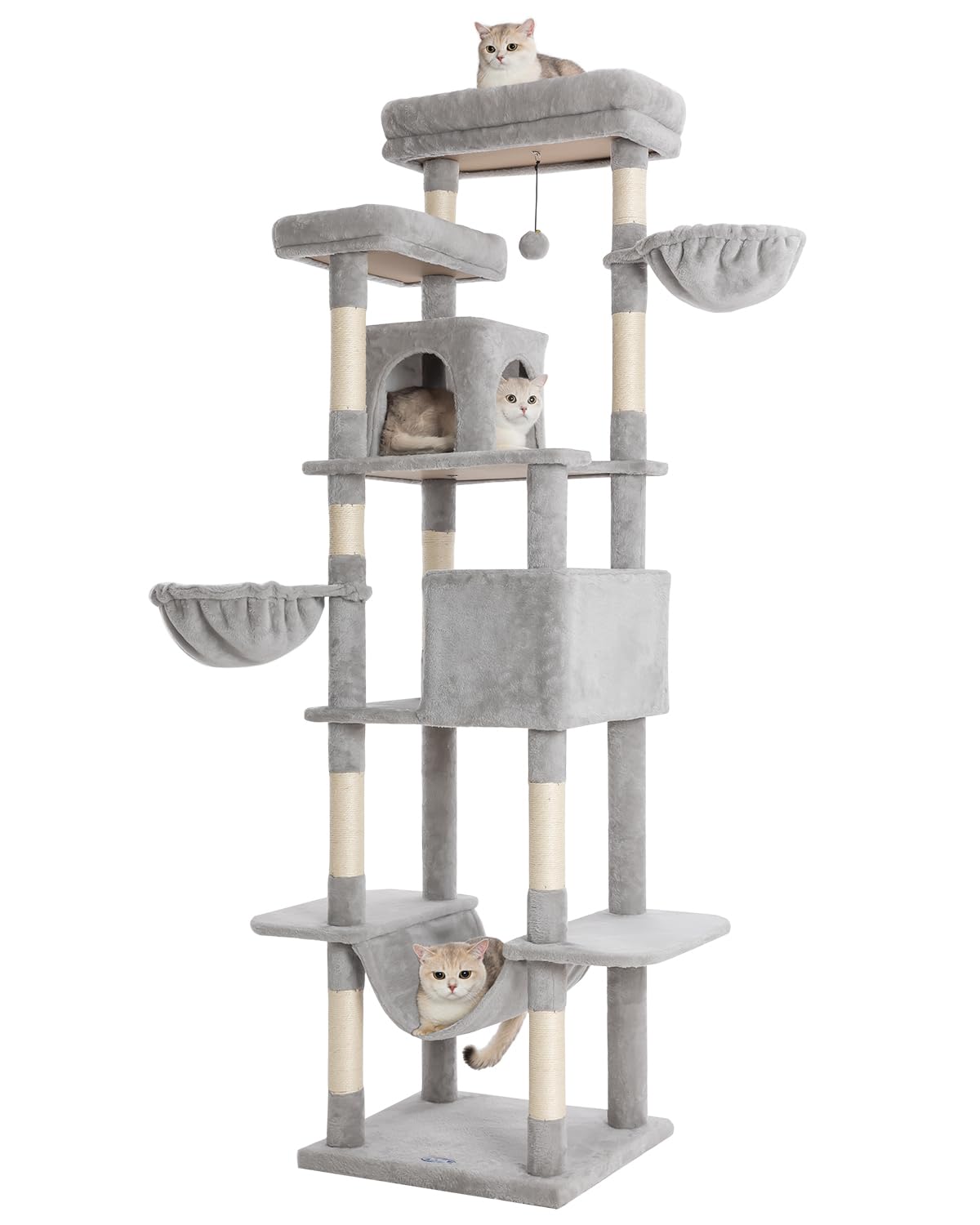 Komicoll Cat Tree, 81-Inch Tall Cat Tower With Scratching Post, Plush Multi-Level Cat Condo With 2 Perches, 2 Caves, 2 Basket, H