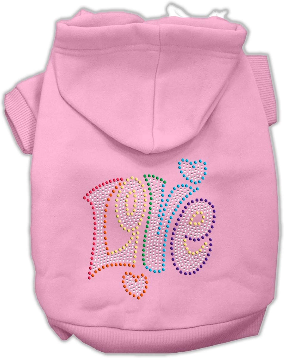 Pet, Dog & Cat Hoodie Rhinestone, 'Technicolor Love' Light Pink Lg (10-14 Lbs.)