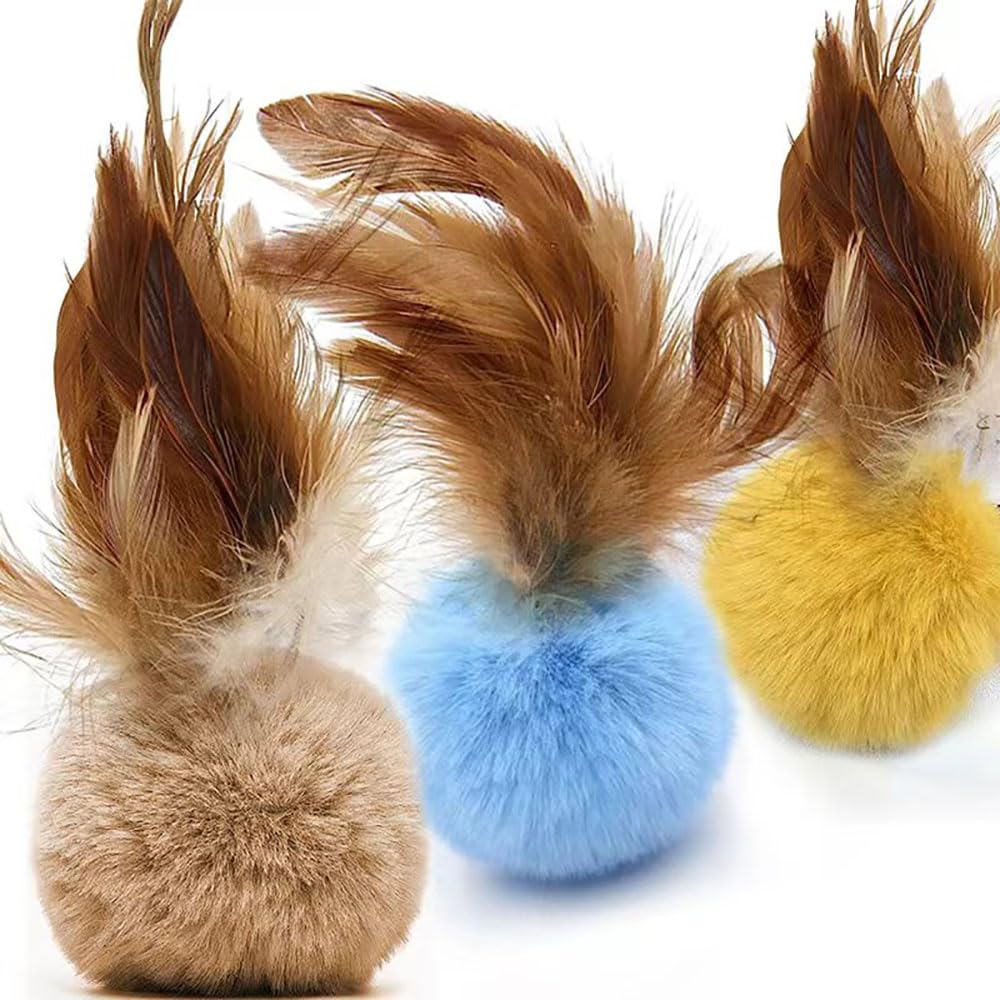 Azoffyiu Cat Toys - Rainbow Wand, Feather Flips Plush Ball, Interactive Feather Teaser For Kitten Exercise - 3 Pack