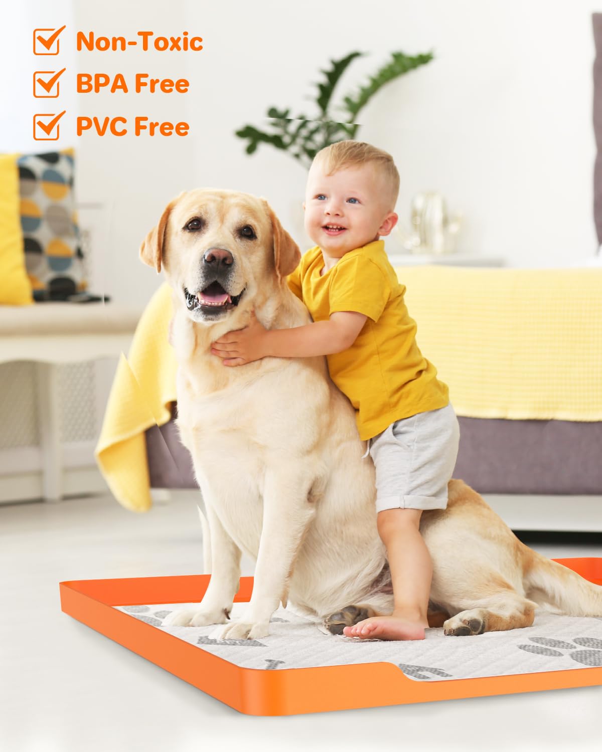 Pee Pad Holder For Dogs, 27''X27'' Leak-Proof Dog Potty Tray With Non-Slip Silicone Mat & Raised Edge, Orange