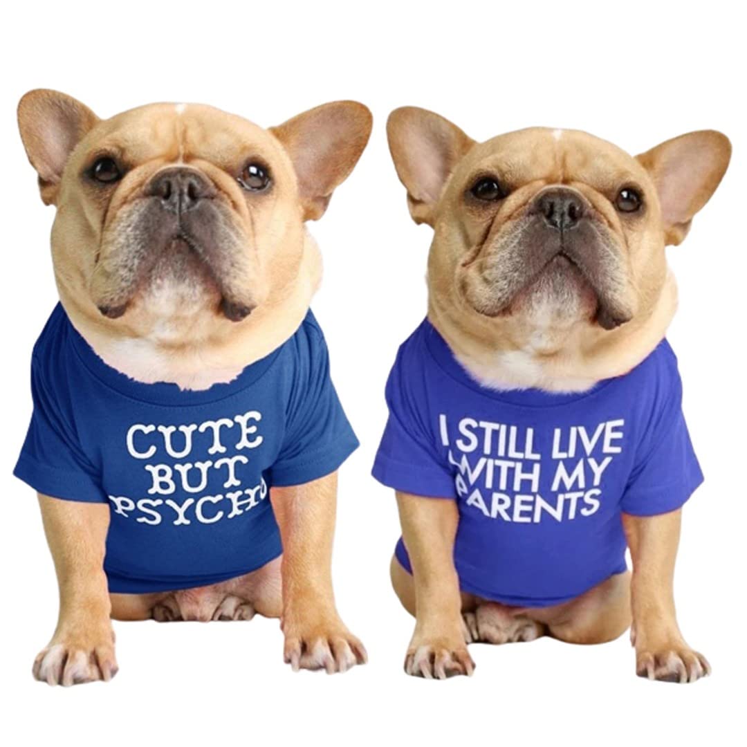 Kutkut Set Of 2 Pet Dog Breathable Stretchy Round Neck T-Shirt | Small Dogs Summer Vest T-Shirts Soft Cotton Clothes | French Bu