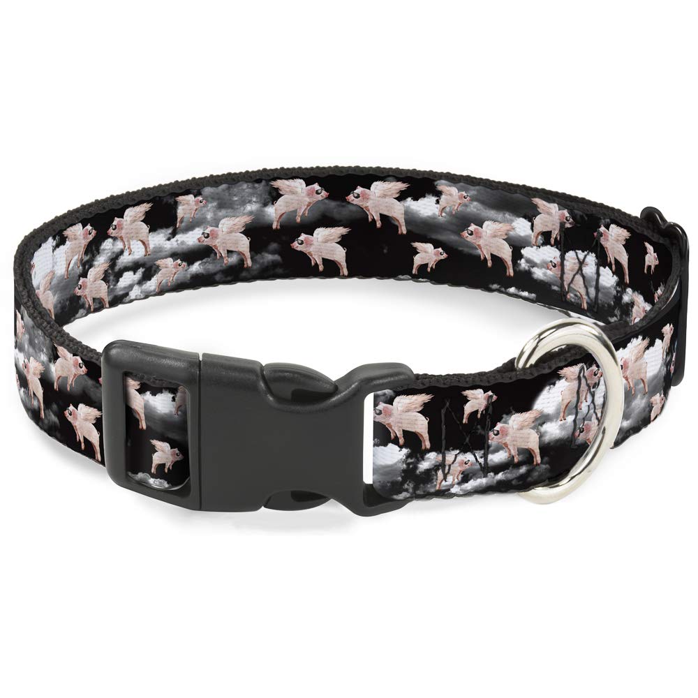 Buckle-Down Pc-W30658-L Flying Pigs Black/White/Pink Plastic Clip Collar, Large/15-26''