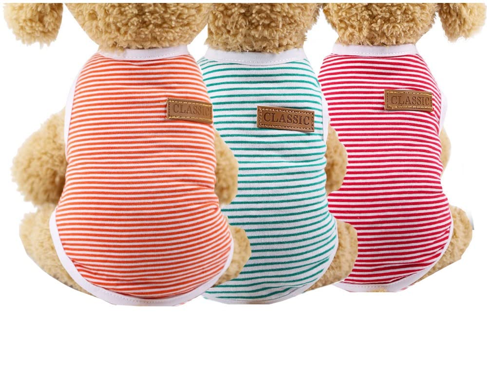 Kutkut Set Of 3 Pcs Striped T-Shirt Puppy Clothes For Small Dogs Cats, Summer Cotton Vest Doggy Tee Tank Top For Shihtzu, Toypoo