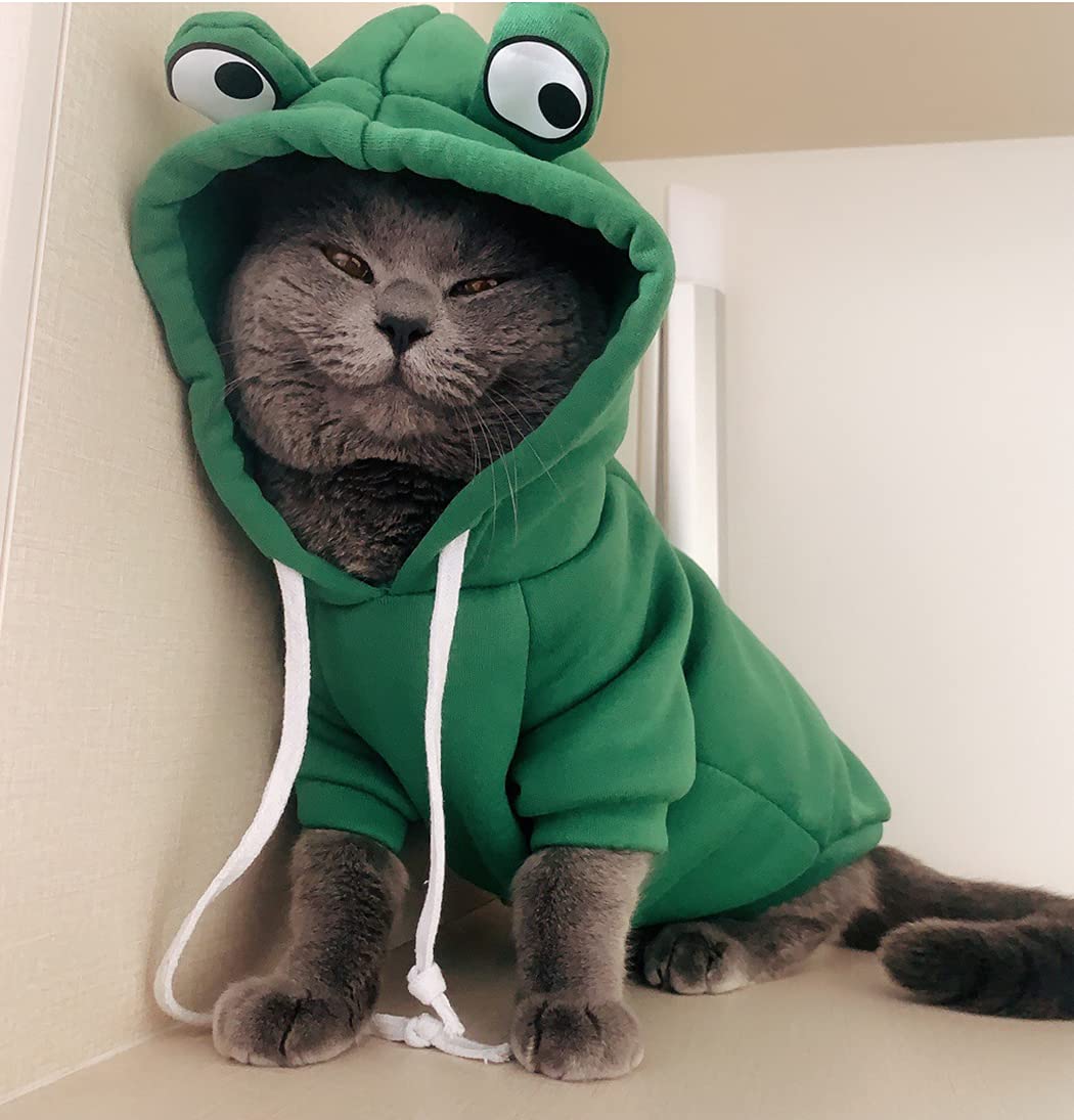 Xiaoyu Pet Clothes Dog Hoodies Warm Sweatshirt Coat Puppy Autumn Winter Apparel Jumpsuit With Eye Hood, Frog, L