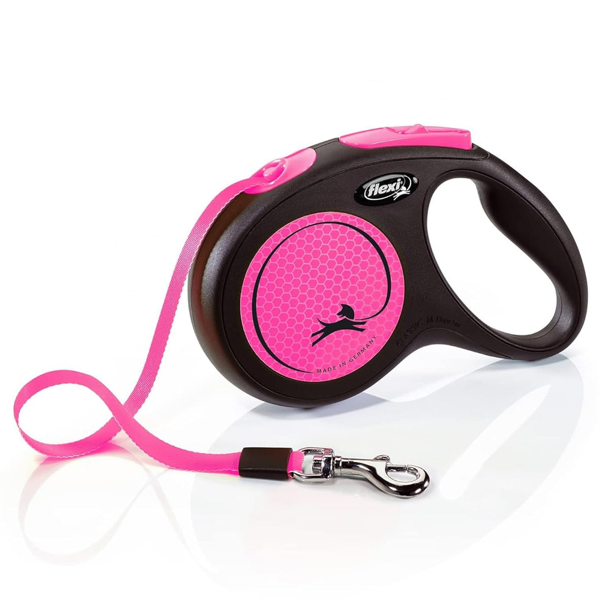 Flexi New Neon Tape Pink Medium 5M Retractable Dog Leash/Lead For Dogs Up To 25Kgs/55Lbs