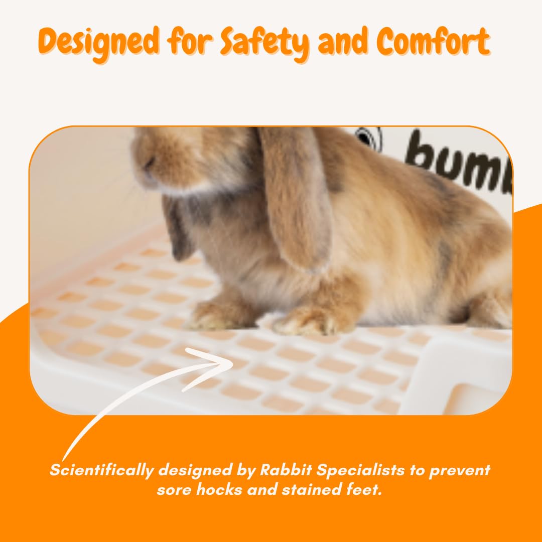 Bumbox Rabbit Large Litter Box W/Plastic Grid Safe For Bunny Feet - Training Rabbit Cage Indoor Or Outdoor For Small And Large Animal, 15.75In -Cream