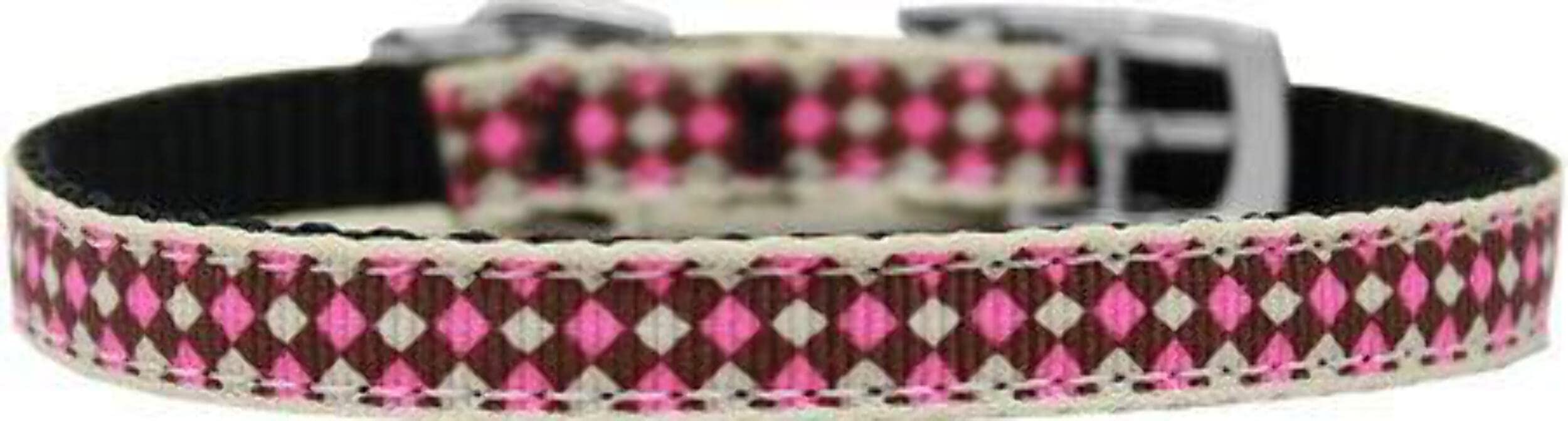 Mirage Pet Products 126-221 3810 3/8&quot; Pink Checkers Nylon Dog Collar with Classic Buckle, Size 10