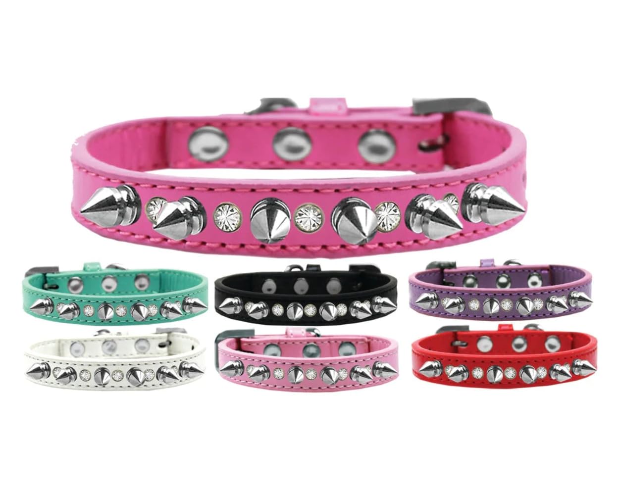 Pet and Dog Spike Collar, Clear Crystals & Silver Spikes” Black 14