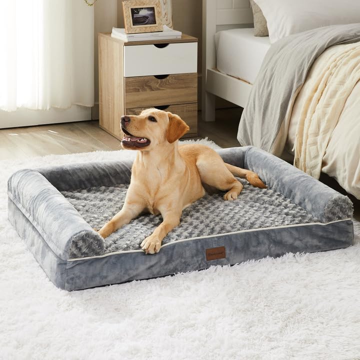 Bfpethome Dog Beds For Large Dogs, Orthopedic Dog Bed For Medium Large Dogs, Egg- Foam Dog Crate Bed (Xl(42 * 30 * 7) Inch, Grey