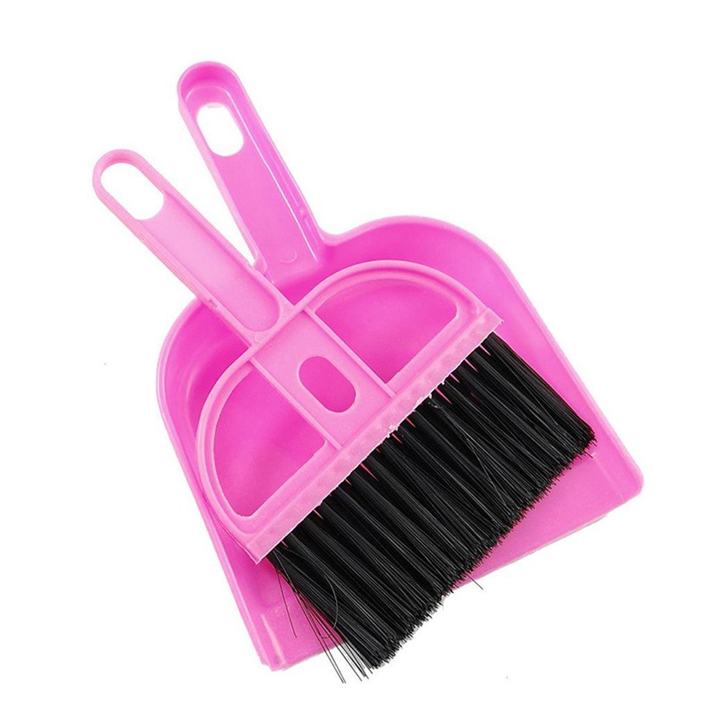 Pet Cage Broom Brush Dustpan Set - Small Cat Litter Sweeper For Pet Cage Clean And Car Keyboard Brush (Pink)