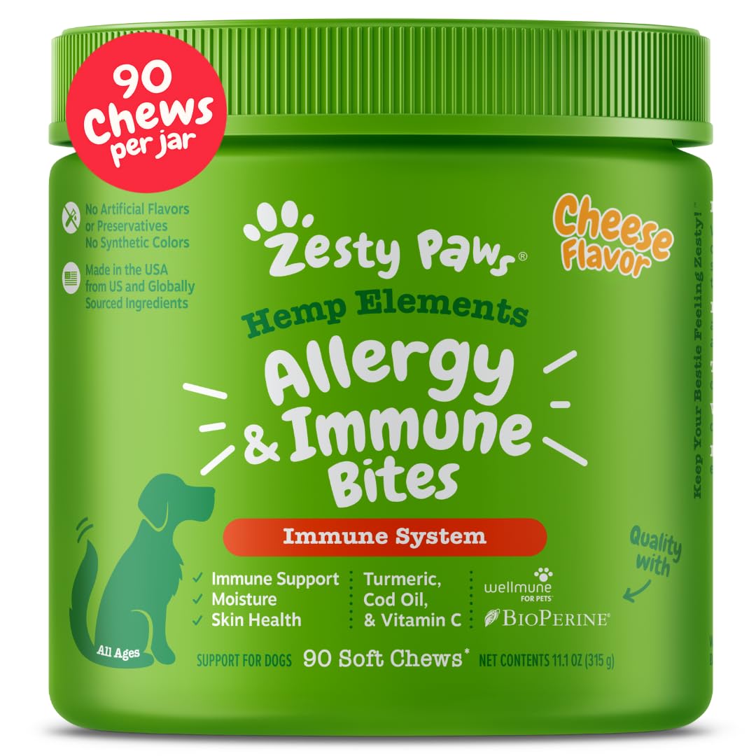 Zesty Paws Dog Allergy Relief - Anti Itch Supplement - Omega 3 Probiotics for Dogs - Salmon Oil Digestive Health - Soft Chews fo