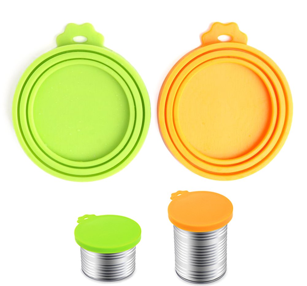 Comtim Pet Food Can Cover Silicone Can Lids For Dog And Cat Food(Universal Size,One Fit 3 Standard Size Food Cans),Green And Orange