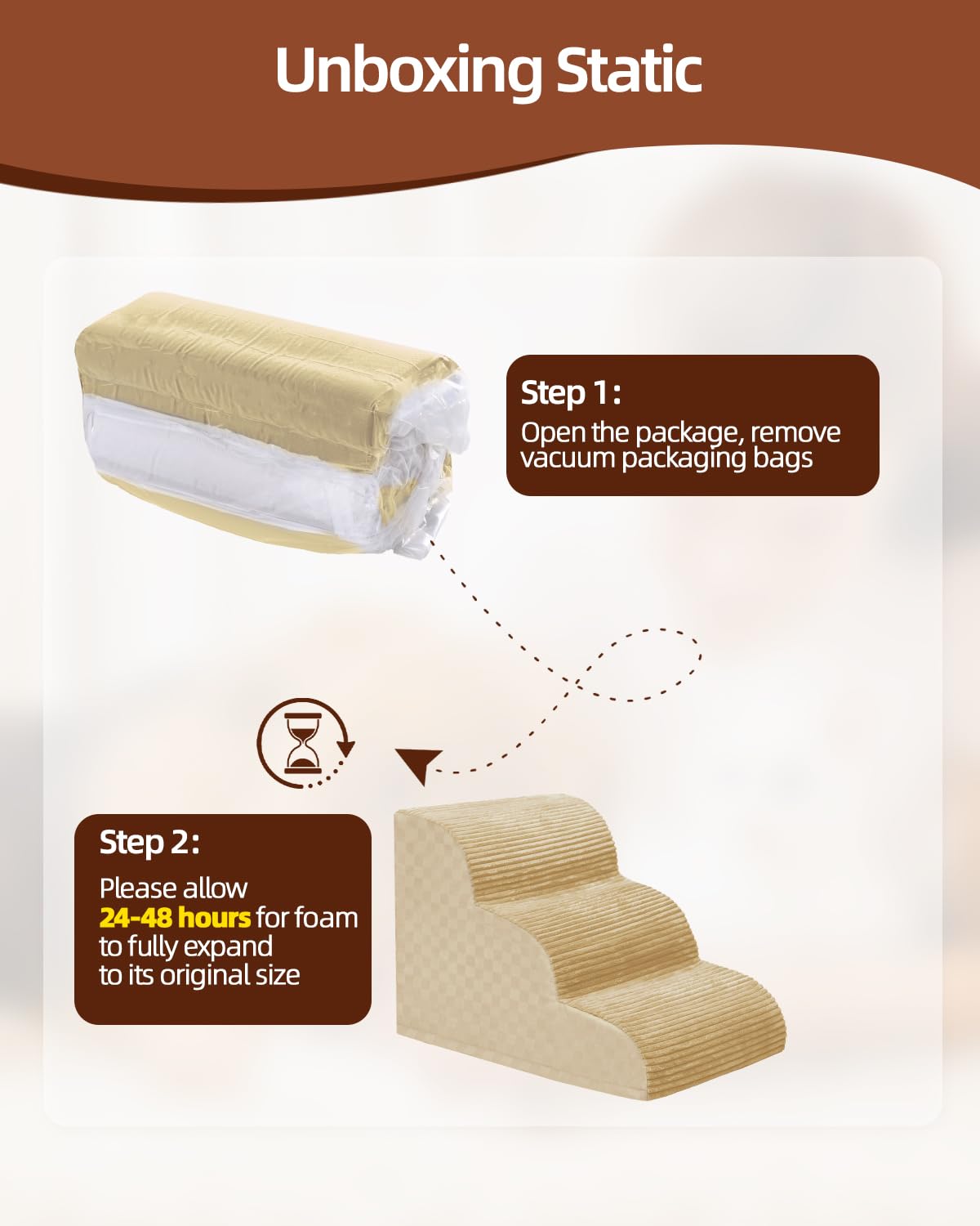 Dog Stairs Curved Ramp for Small Dogs 19.5 H, 4-Step Pet Stairs for Couch Bed with High Density Foam, Dog Slope Stairs with Dura