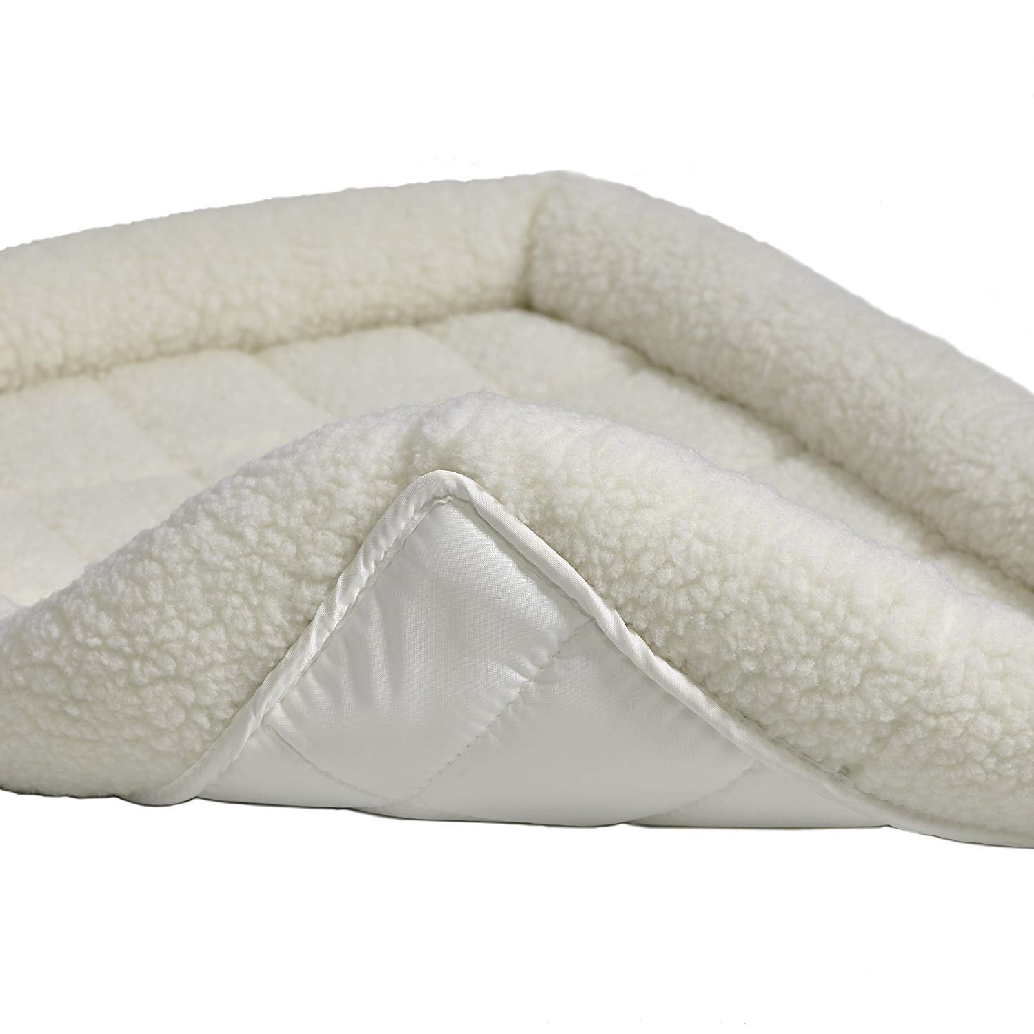 Midwest Homes For Pets Bolster Dog Bed 36L-Inch White Fleece Dog Bed W/ Comfortable Bolster | Ideal For Intermediate Dog Breeds & Fits A 36-Inch Dog Crate | Easy Maintenance Machine Wash & Dry