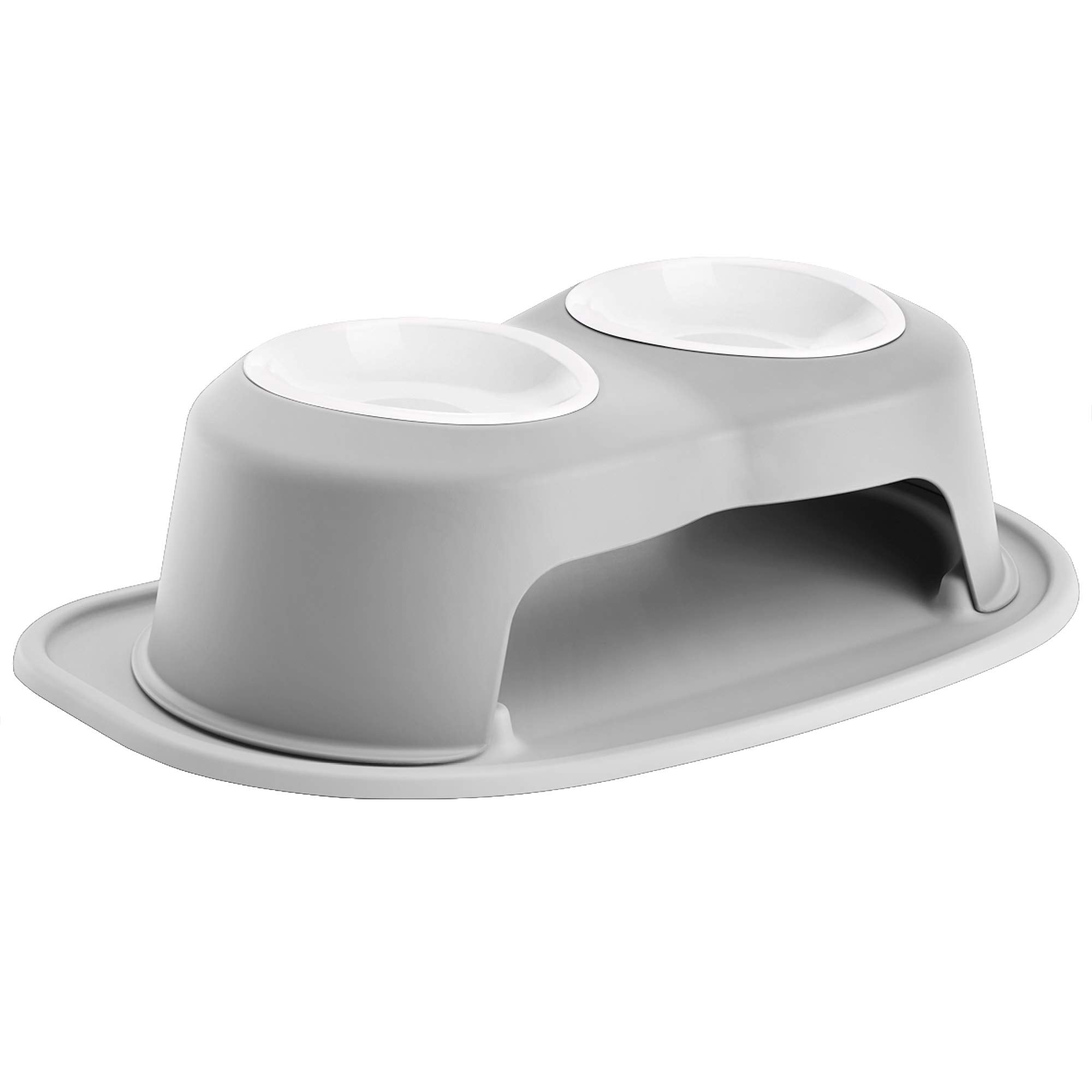 Weathertech Double High Pet Feeding System W/Plastic Dog/Cat Bowls - 6 High Stand Light Grey (Pdhc3206Lglg)