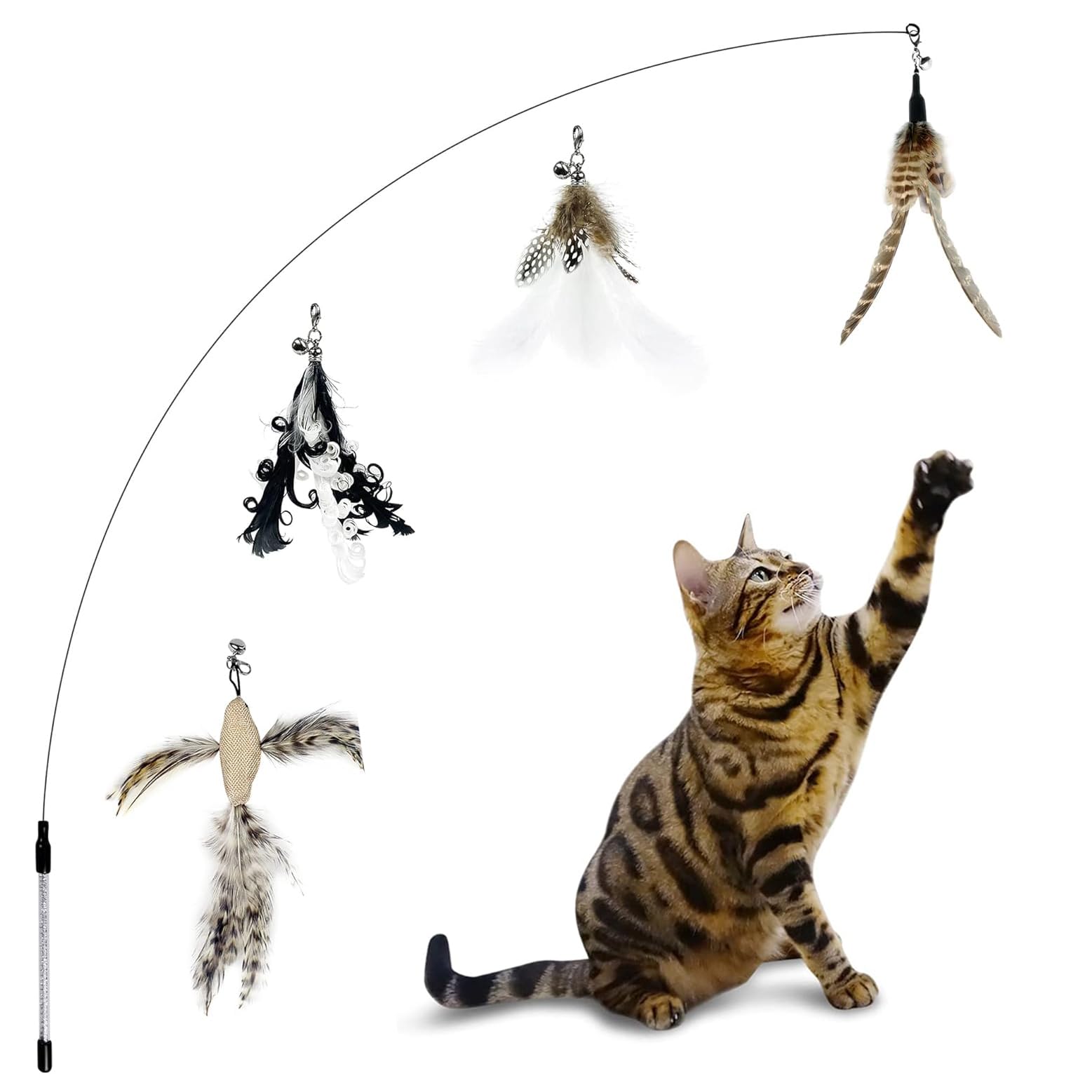 Ttcat Cat Wand Toys,Interactive Bird Toy Set,35'' Flexible Steel Wire And 4Pcs Feather Refills,Teaser Toys For Indoor Cat And Ki