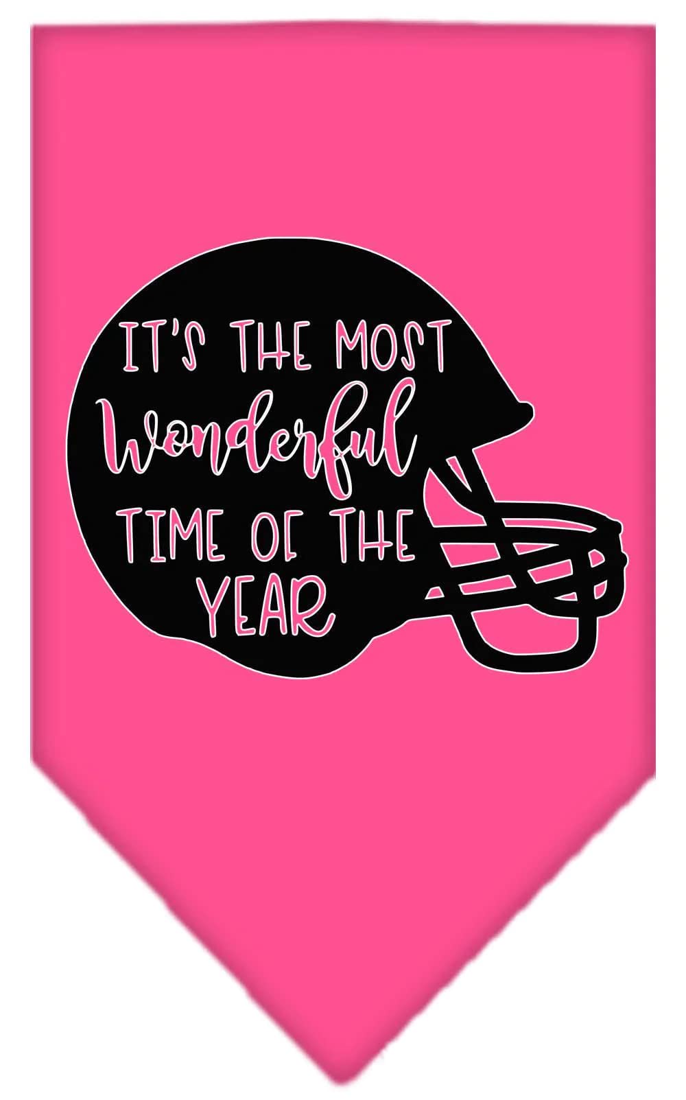 Pet and Dog Bandana Screen Printed, "It's The Most Wonderful Time Of The Year (Football)" Bright Pink Large