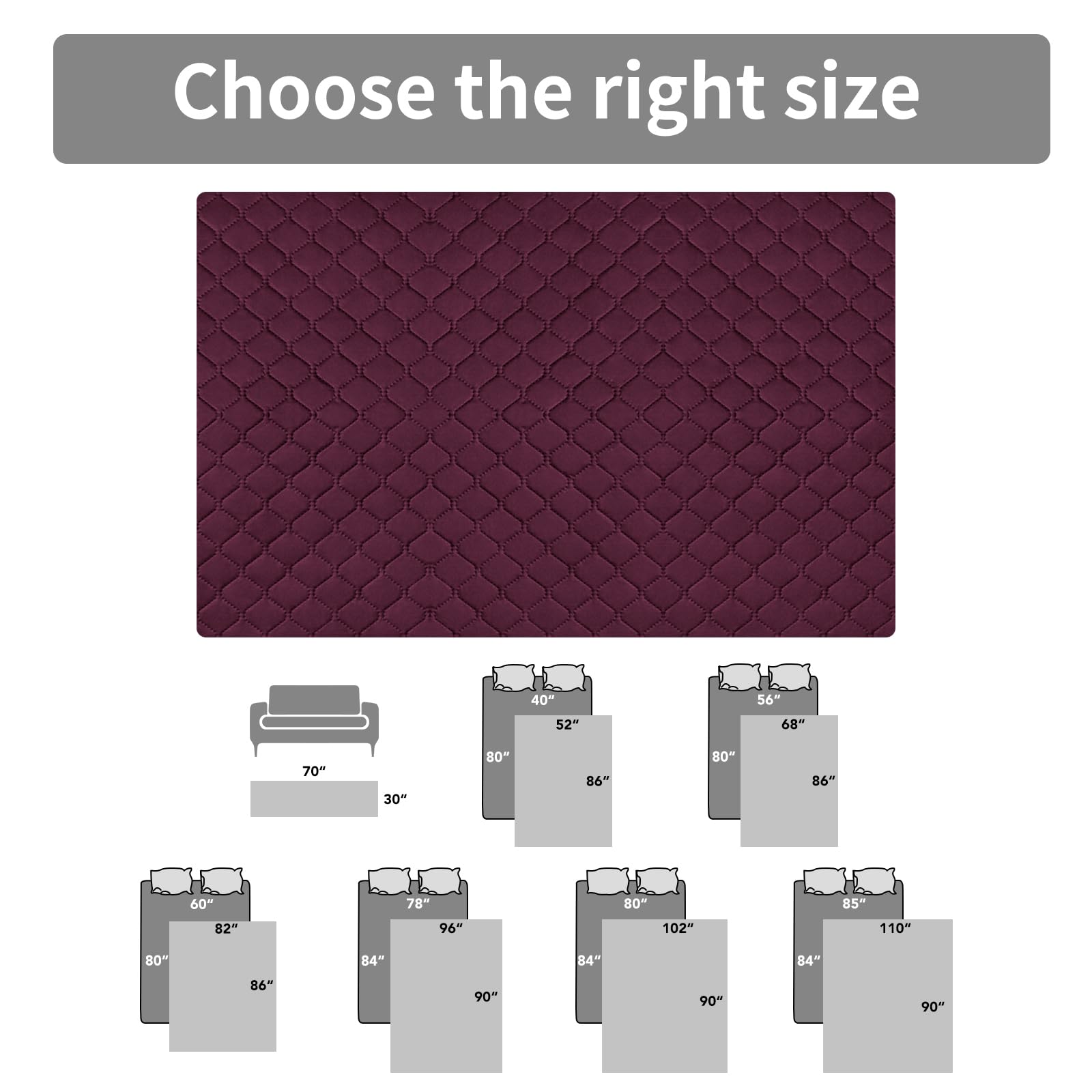 Easy-Going 100% Waterproof Dog Bed Cover Reversible Leak Proof Couch Cover Washable Sofa Cover Furniture Protector Blanket For Pets Kids Children Dog Cat (30X70 Inch, Wine/Beige)