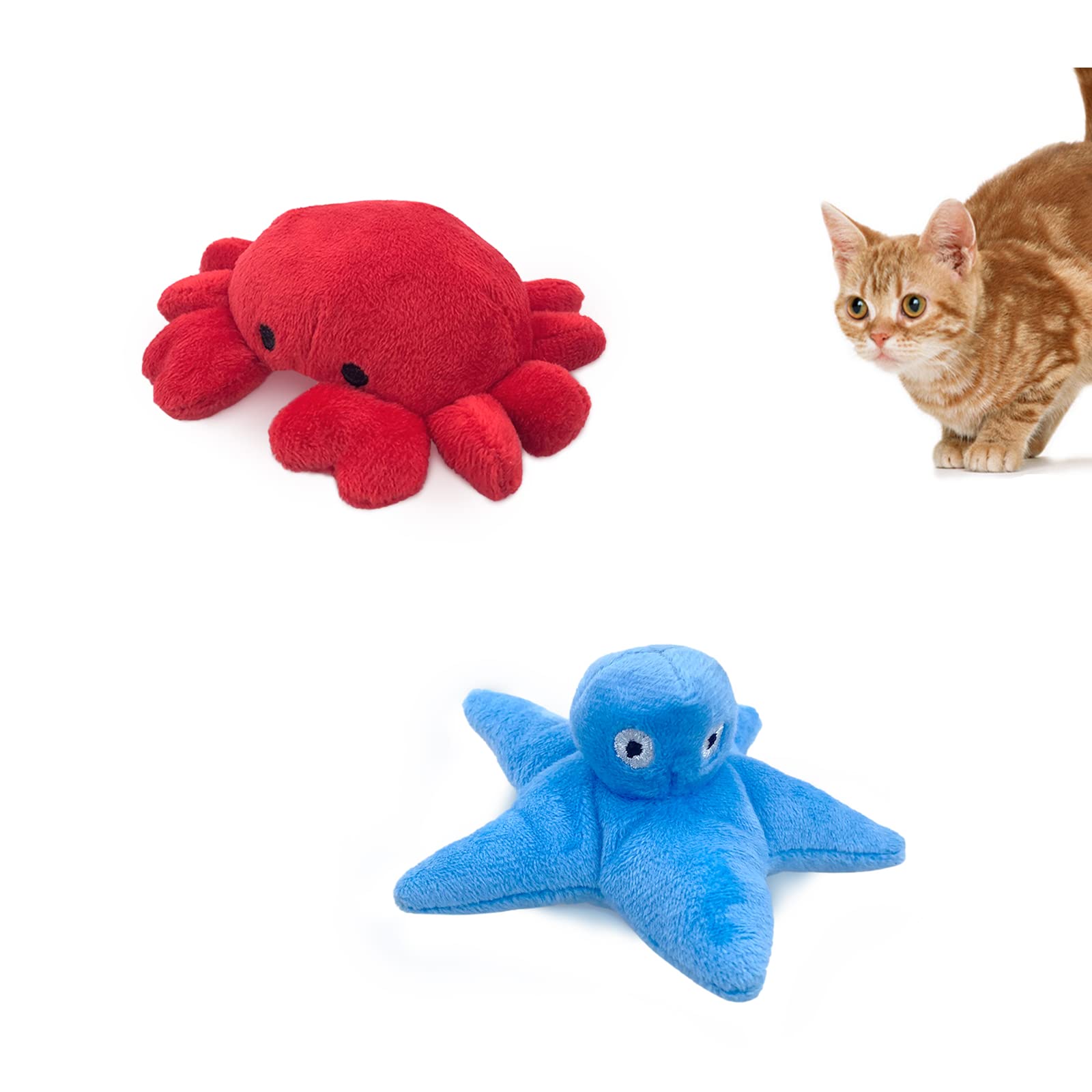 Andiker Cat Catnip Toys, 2Pcs Soft Crab&Starfish Plush Cat Toys For Indoor Cats Cute Catnip Chew Toys Pp Cotton Filled Pet Toys 