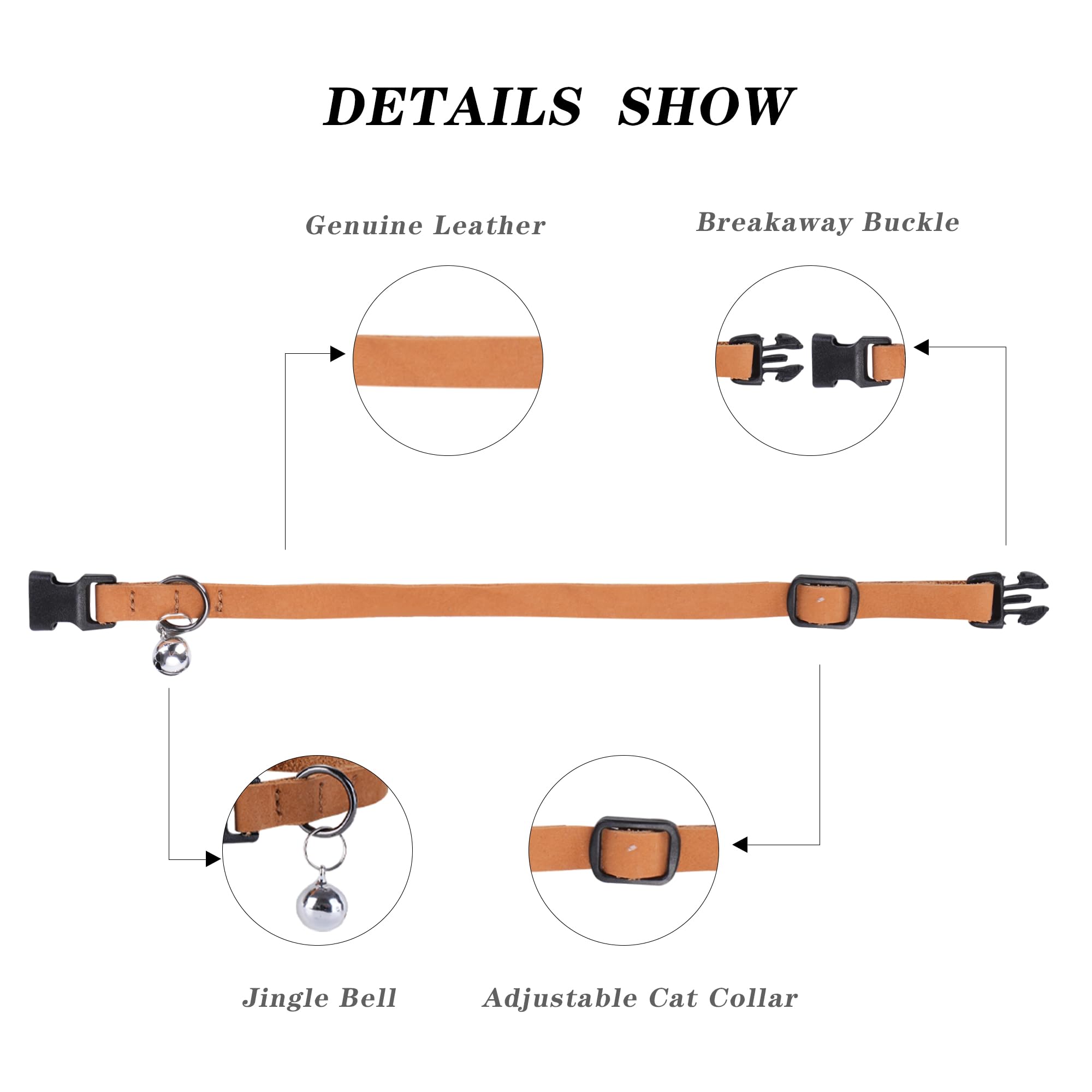 Daihaqiko Leather Cat Collar With Bell, Cat Collar, Kitten Collar, Small And Big Cat Collar For Boy Girl Cats(9.8'- 12.6')