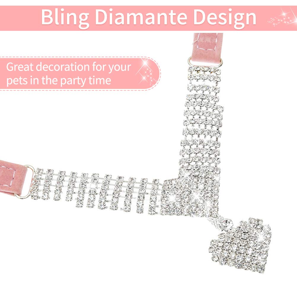 Expawlorer Cute Dog Necklace - Rhinestone Dog Collar, Soft Velvet Collar For Girl Boy Cats Dogs, Sparkling Pet Neck Decoration, Adjustable Pet Collar For Puppies Cats Small Medium Dogs, Pink Xs