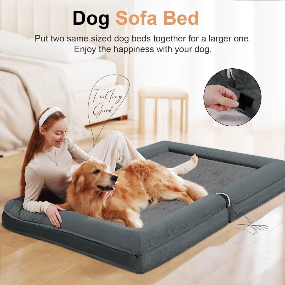 Large Dog Bed Orthopedic Washable: Beds Bolster Xl Bed Big Xlarge Dogs Memory Foam Sofa Couch Waterproof Removable Cover - Dark Grey