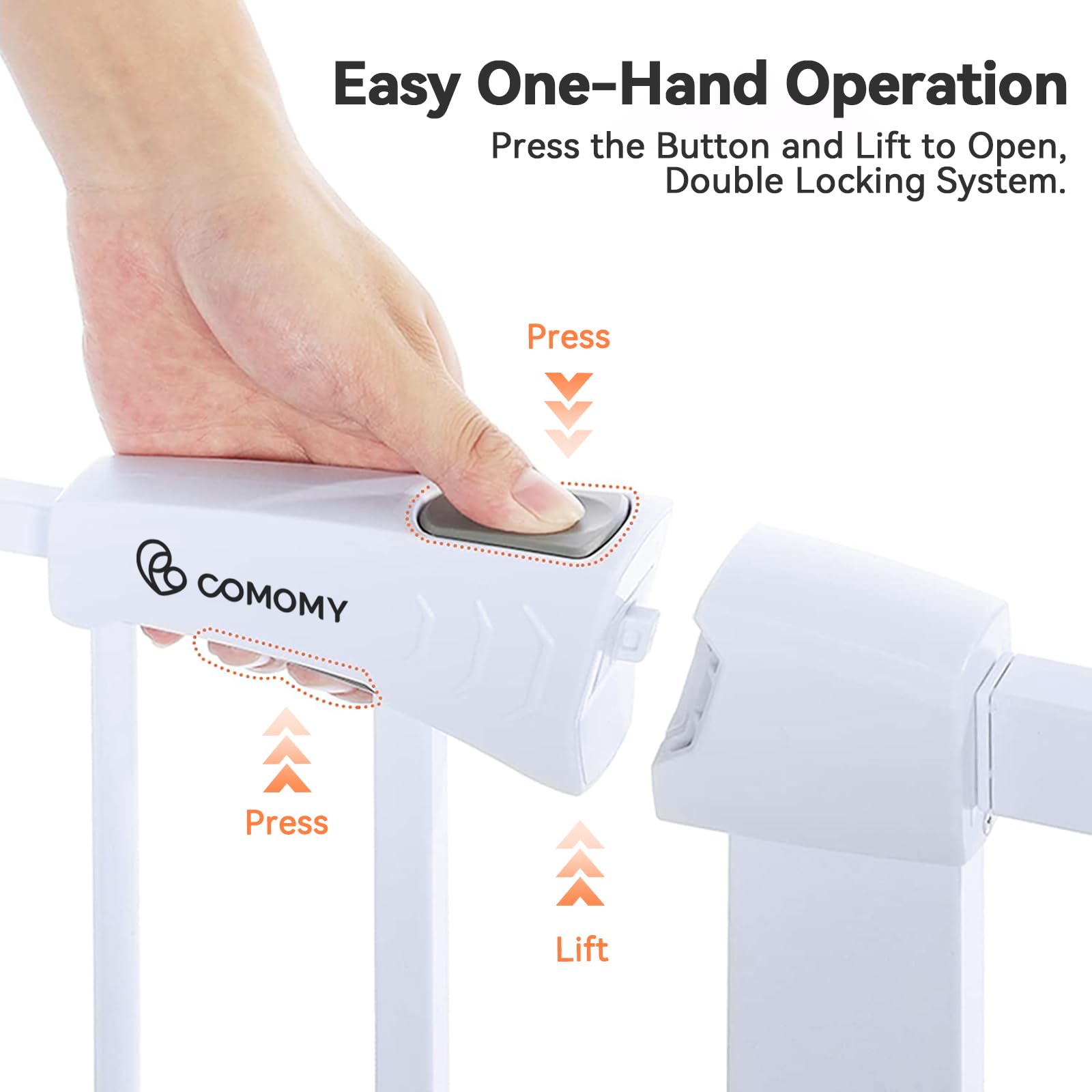 COMOMY 29.5-40.5 Extra Wide Baby Gate, Auto Close Dog Gate for House Doorways Stairs, Pressure Mounted Easy Walk Thru Pet Gate S
