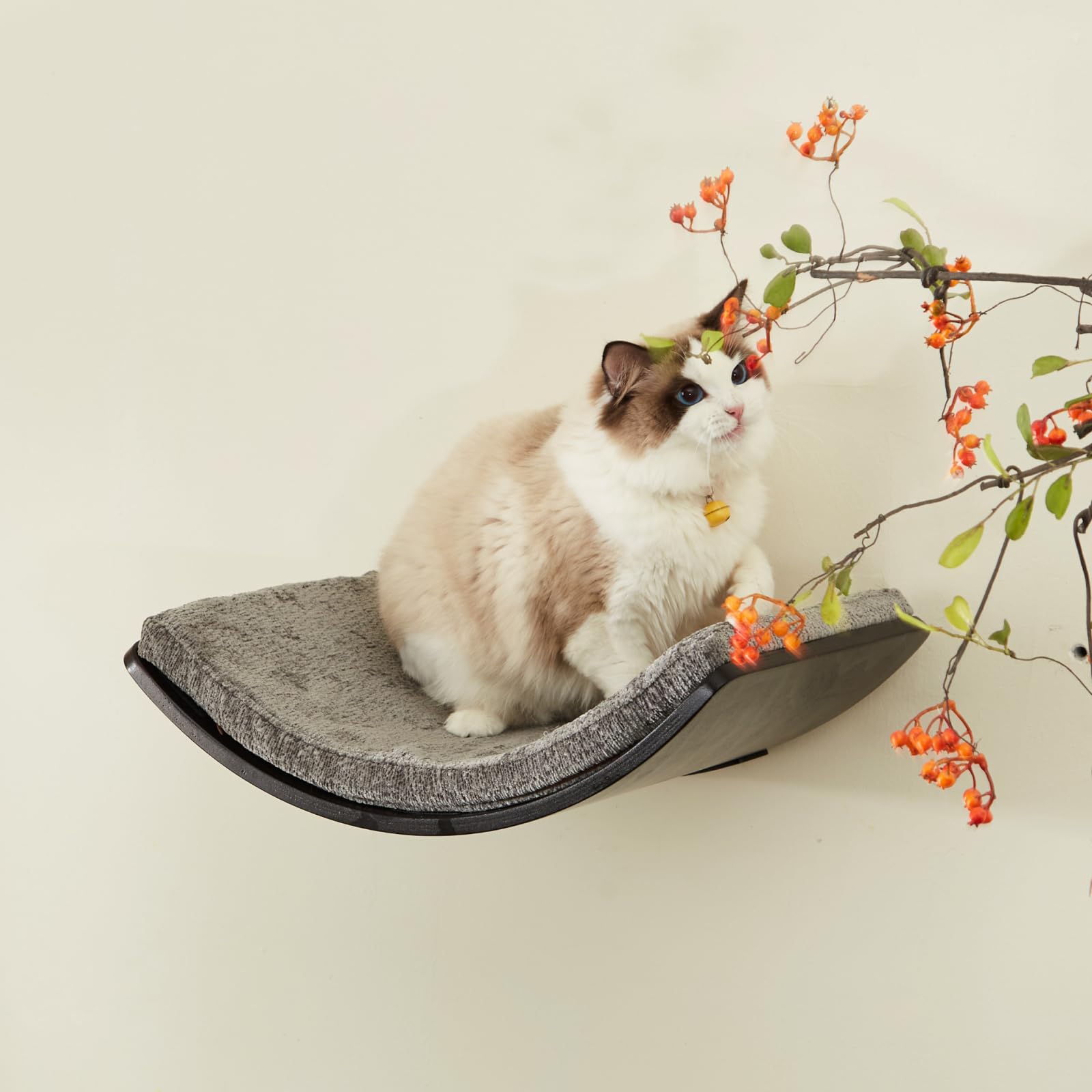 Liorce Cat Shelf With Comfortable Cushion - Curved Modern Cat Bed (Large Size) - Lotus Leaf Design Cats Wall Perch - Wall Mounte