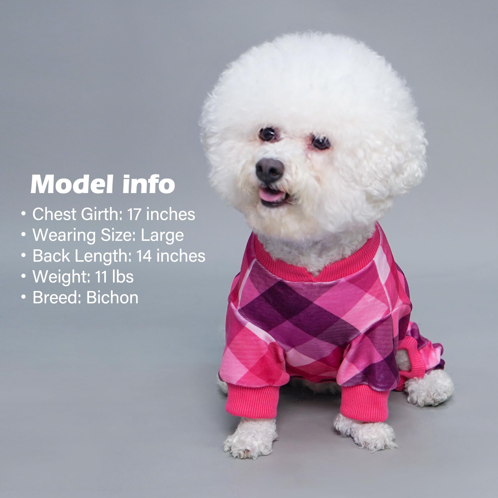 Kyeese Dog Pajamas Plaid Dog Pajamas For Small Dogs Boy Girl Comfy Pet Clothes Lightweight Pjs Stretchy Onesie Velvet Doggie Jam