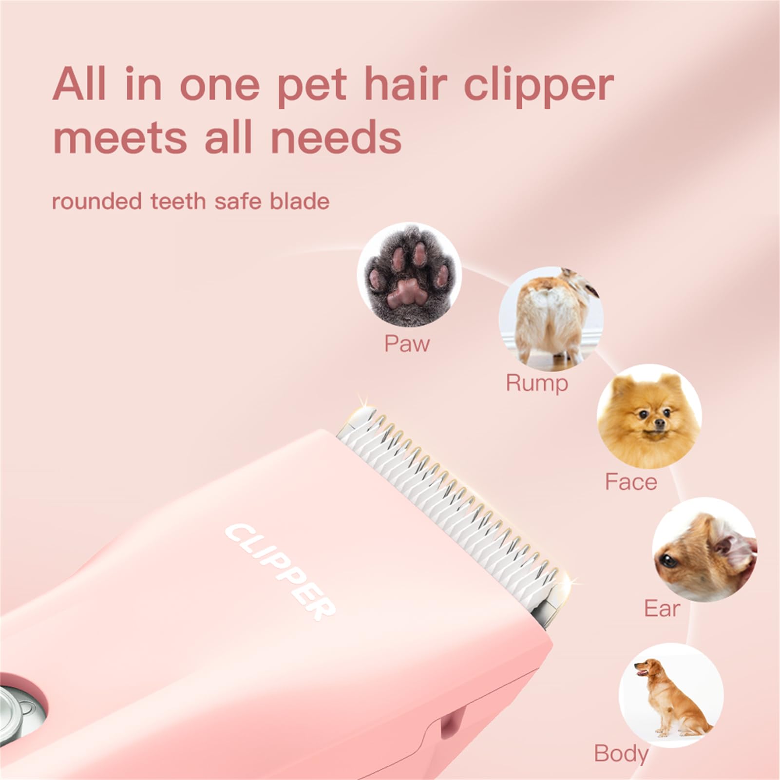 Founouly 2 In 1 Prowerful Home Professional Dog Grooming Kit Clipper Low Noise Usb Rechargeable Gifts For Dog Cat Pink,Mts006