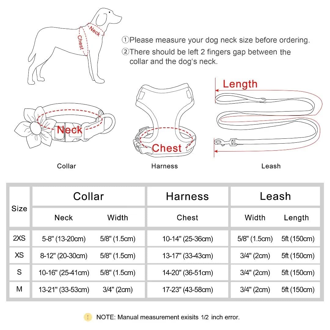 Beirui Cute Girl Dog Collars, Harnesses & Leashes Set - Adjustable Dog Collar And Leash Set With Flower - Soft Mesh Dog Vest Harness For Puppies Small Medium Dogs (Purple,M)