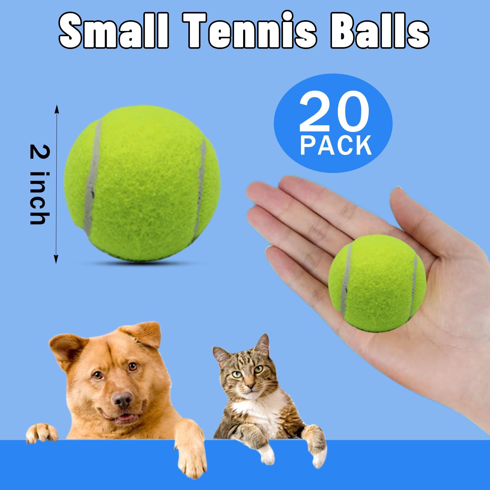 Magicorange Small Tennis Balls, 20 Pack 2 Inch Tennis Balls For Dogs, Colorful Easy Catching Pet Dog Playing Ball With Mesh Bag