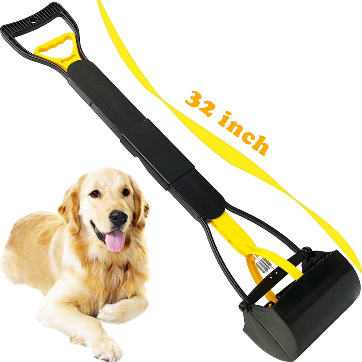 Ienjoyed 32“ Tall Pooper Scooper, Large Pooper Scooper For Dogs Heavy Duty, Dog Pooper Scooper With Long Handle & High Strength Durable Spring, Foldable Dog Poop Pick Up