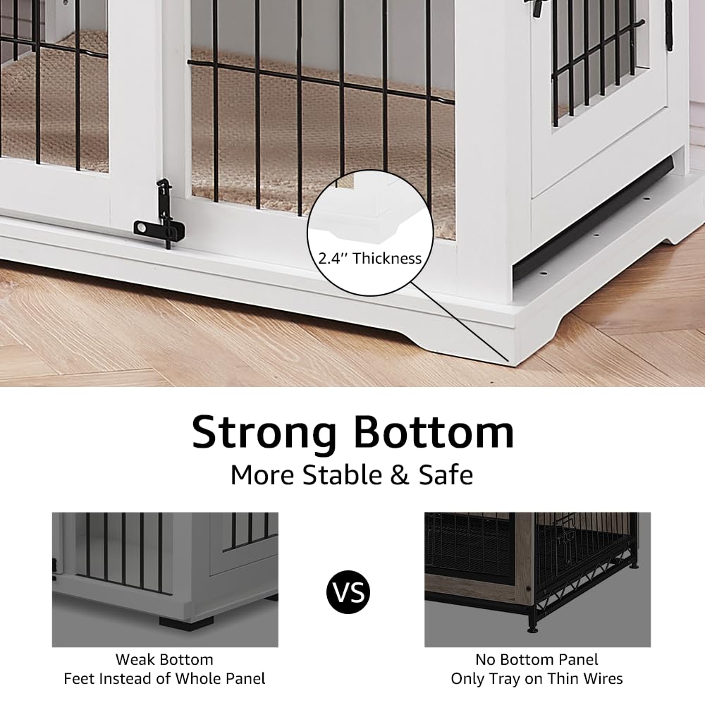 beeNbkks Dog Crate Furniture with Sliding Barn Door, Stylish Double Doors Wooden Kennel with Tray and Cushion, Decorative Indoor