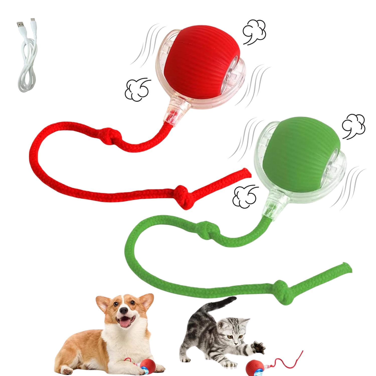 Paw N Pet Interactive Automatic Cat Ball  360 Degree Rotatable Toys Rechargeable Rotating Ball With Led Light, Smart Pet Chase 