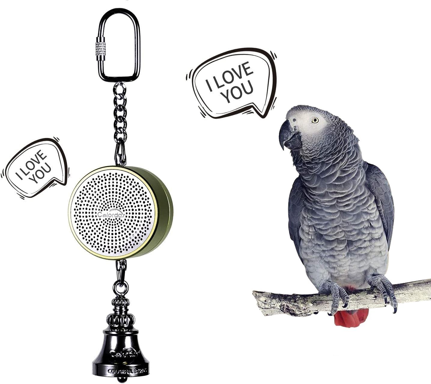 Colorday Bird Toys Parrot Talking Coach & Interactive Voice Bell For Parakeet, African Grey, Amazon Parrots, Quaker, Cockatiel, 